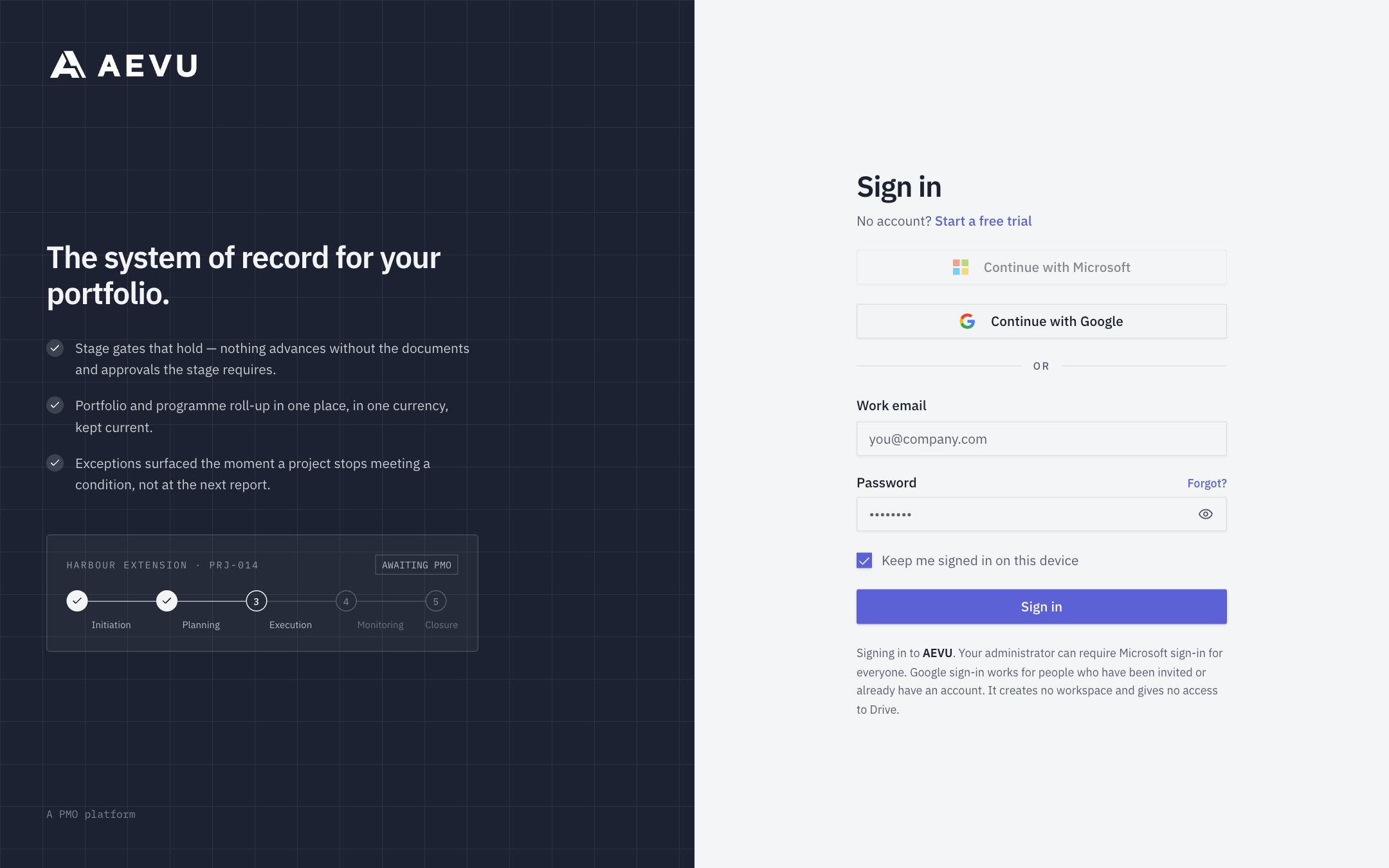 The sign-in screen