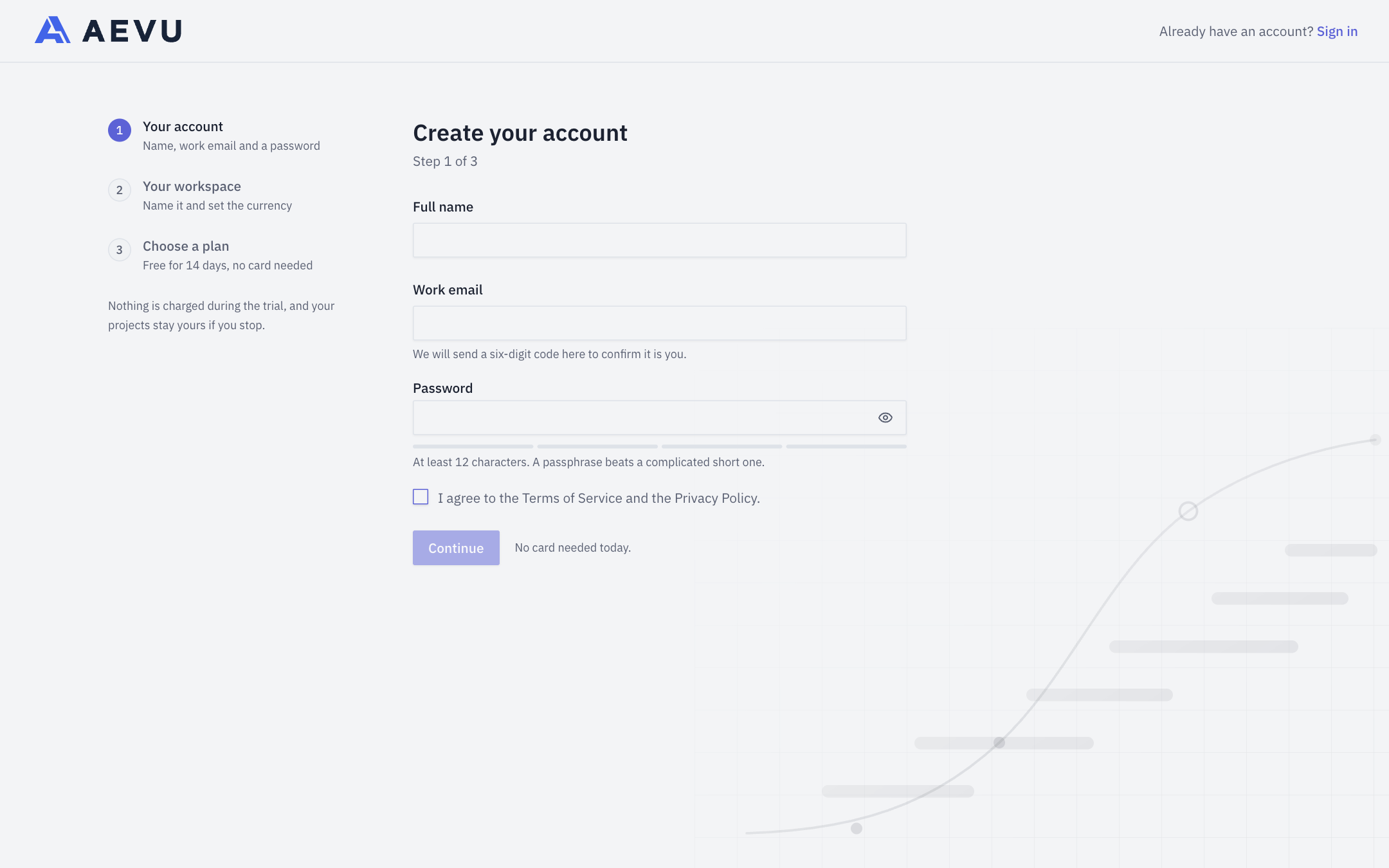 The sign-up screen