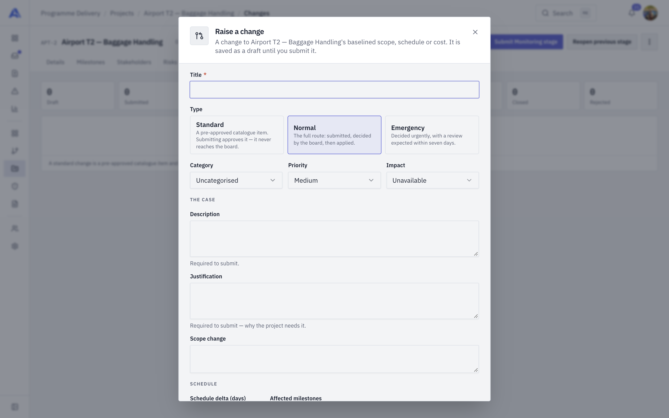 Raise a change dialog