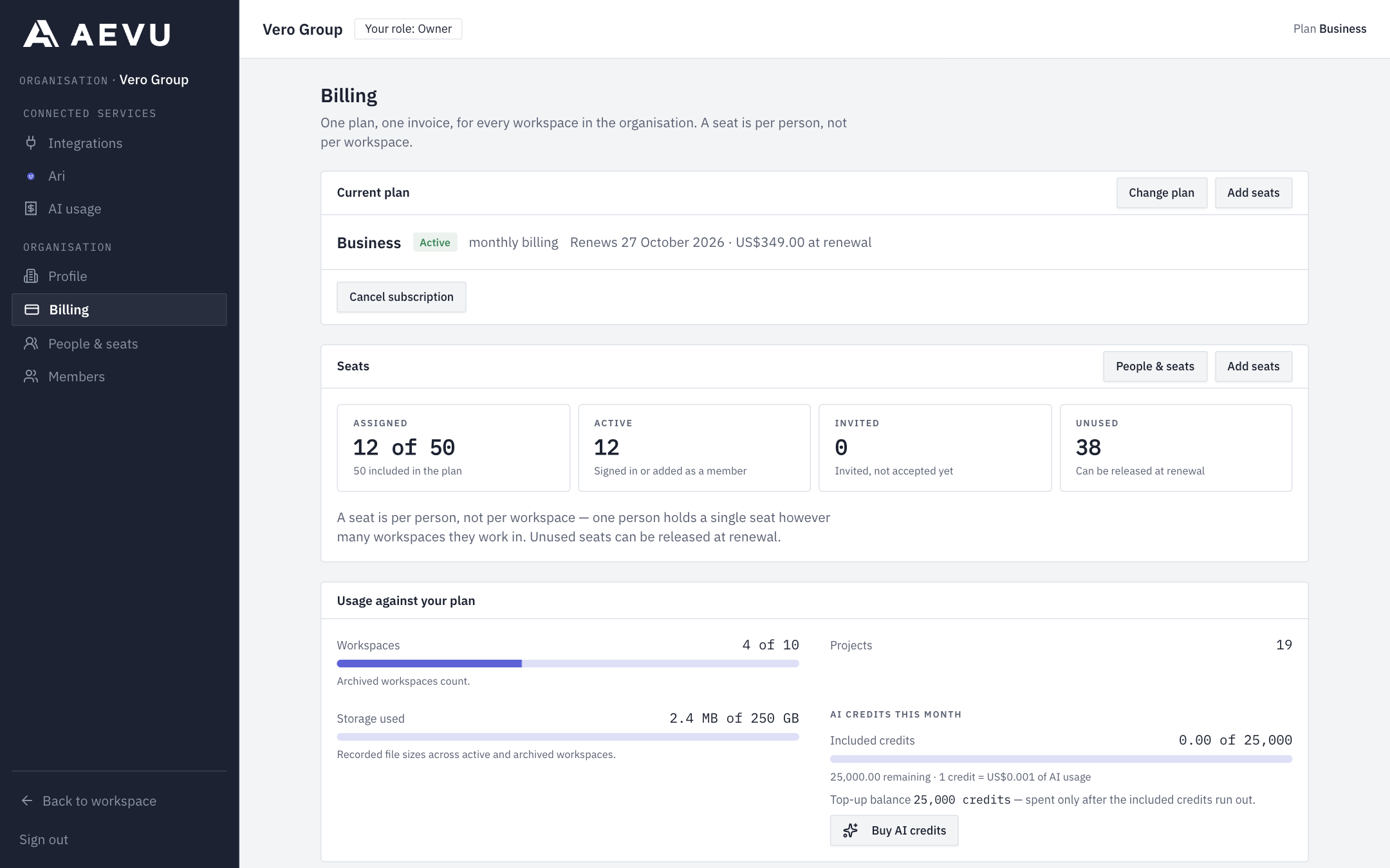 Organization billing