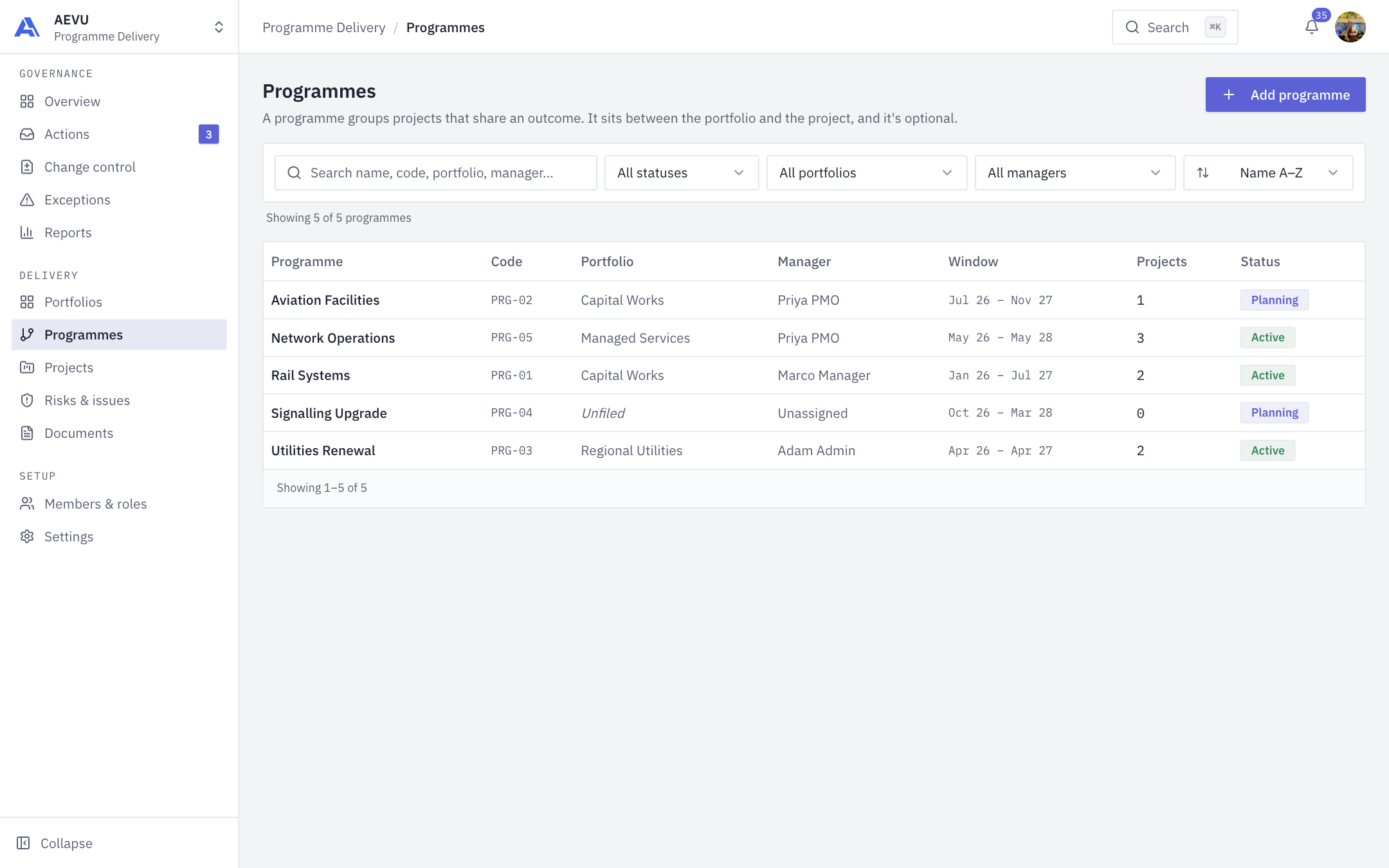 Programmes register
