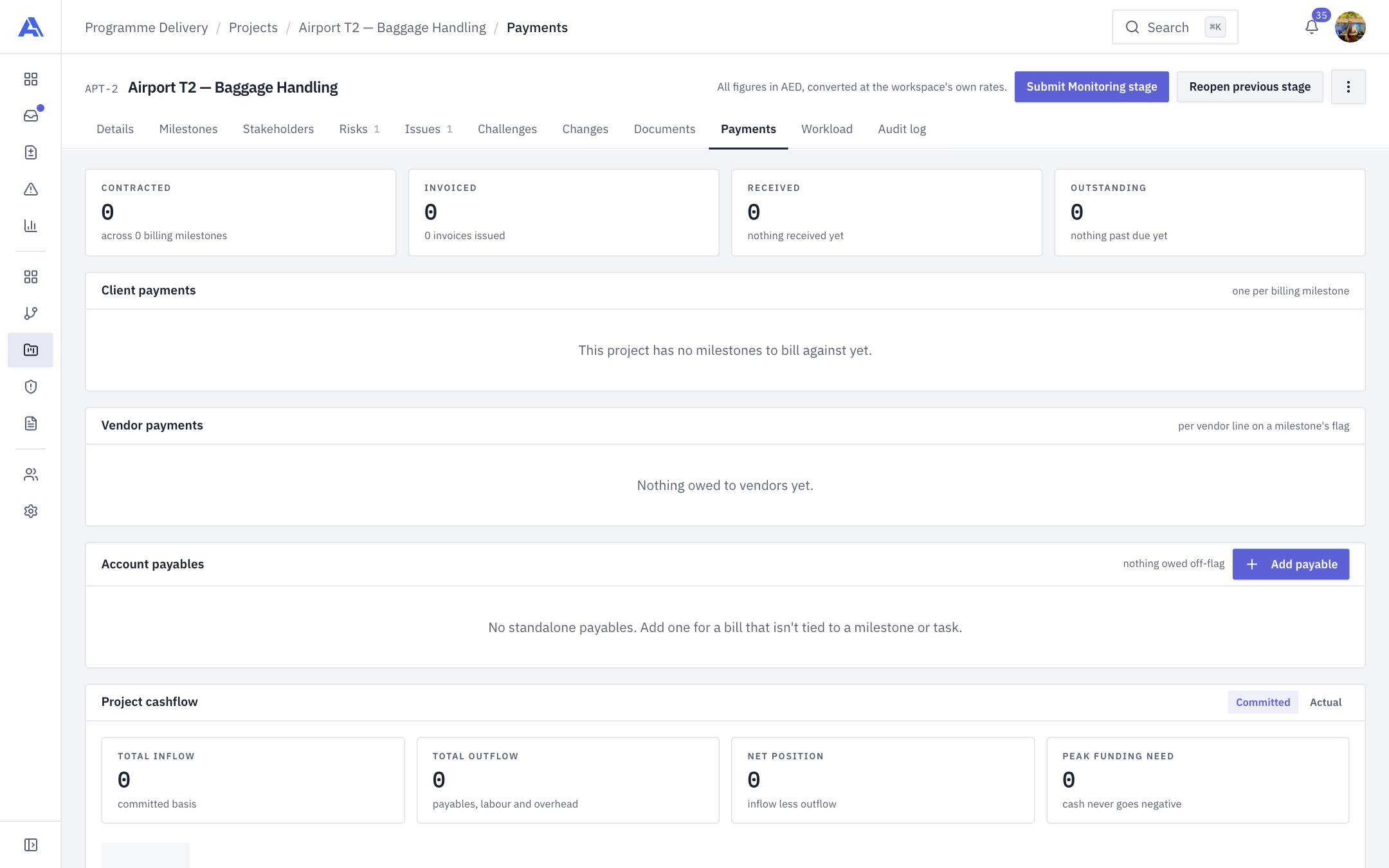 Payments tab