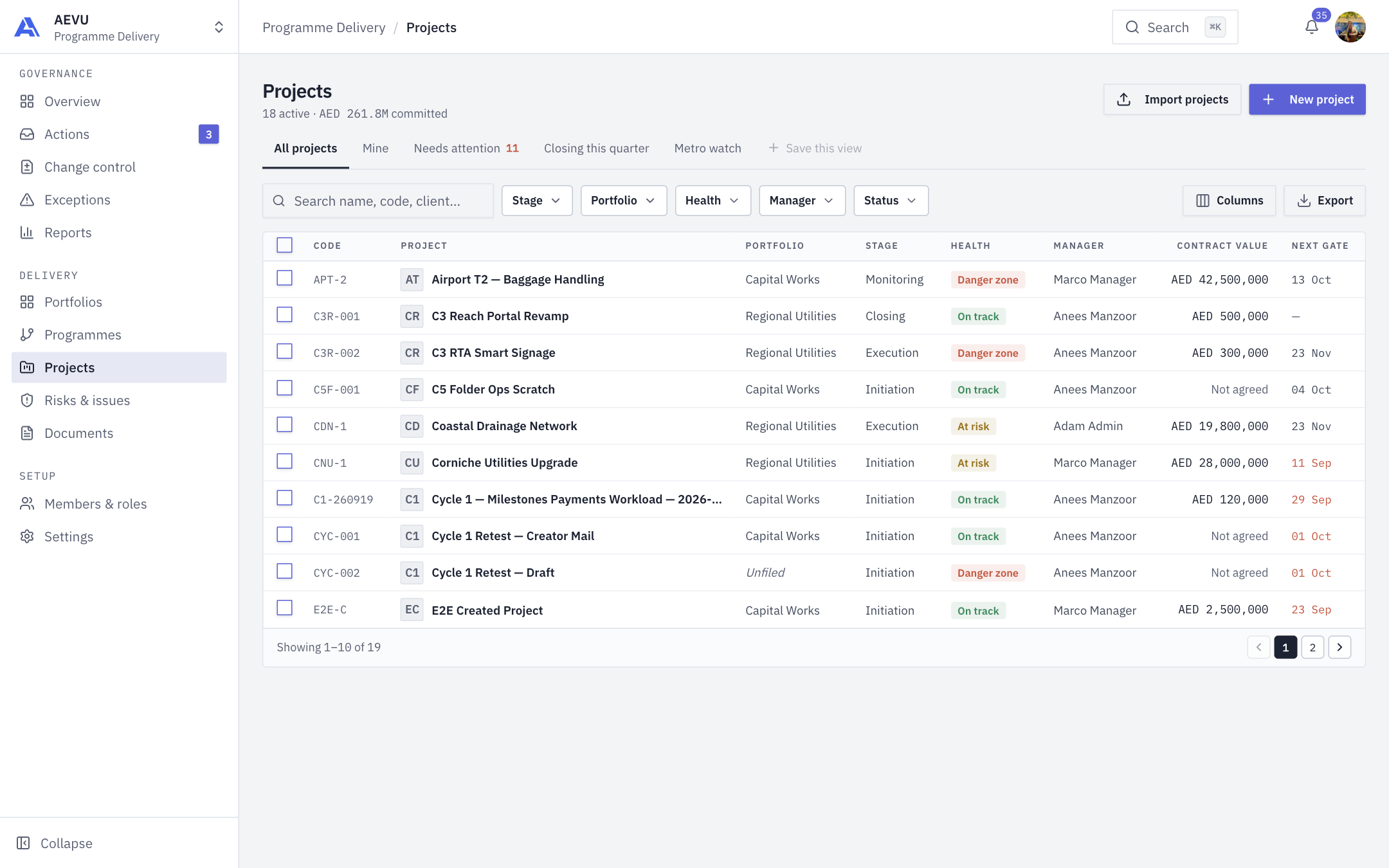 Projects register