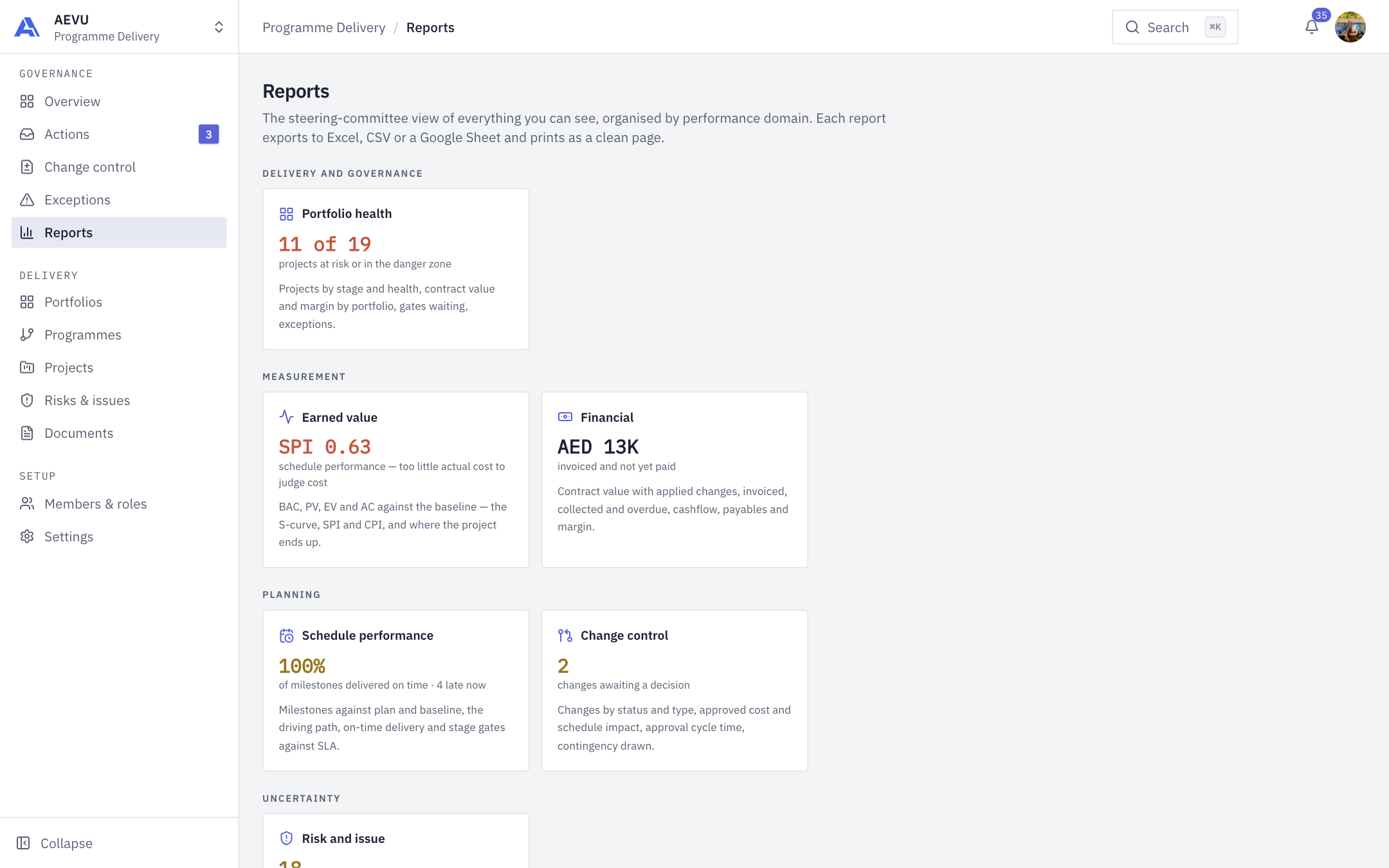 Reports hub