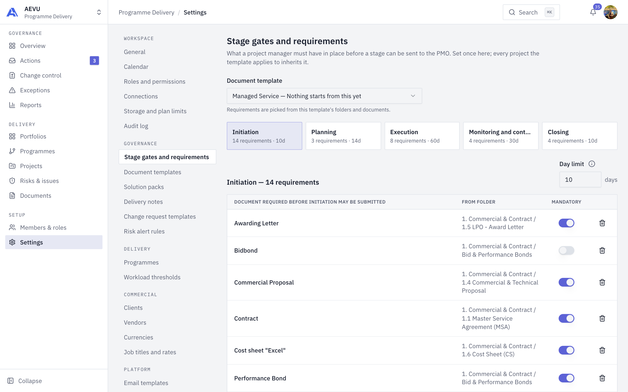 The Stage gates and requirements page
